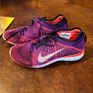 Nike Purple and Pink Flyknit Shoes with Orange Interior
